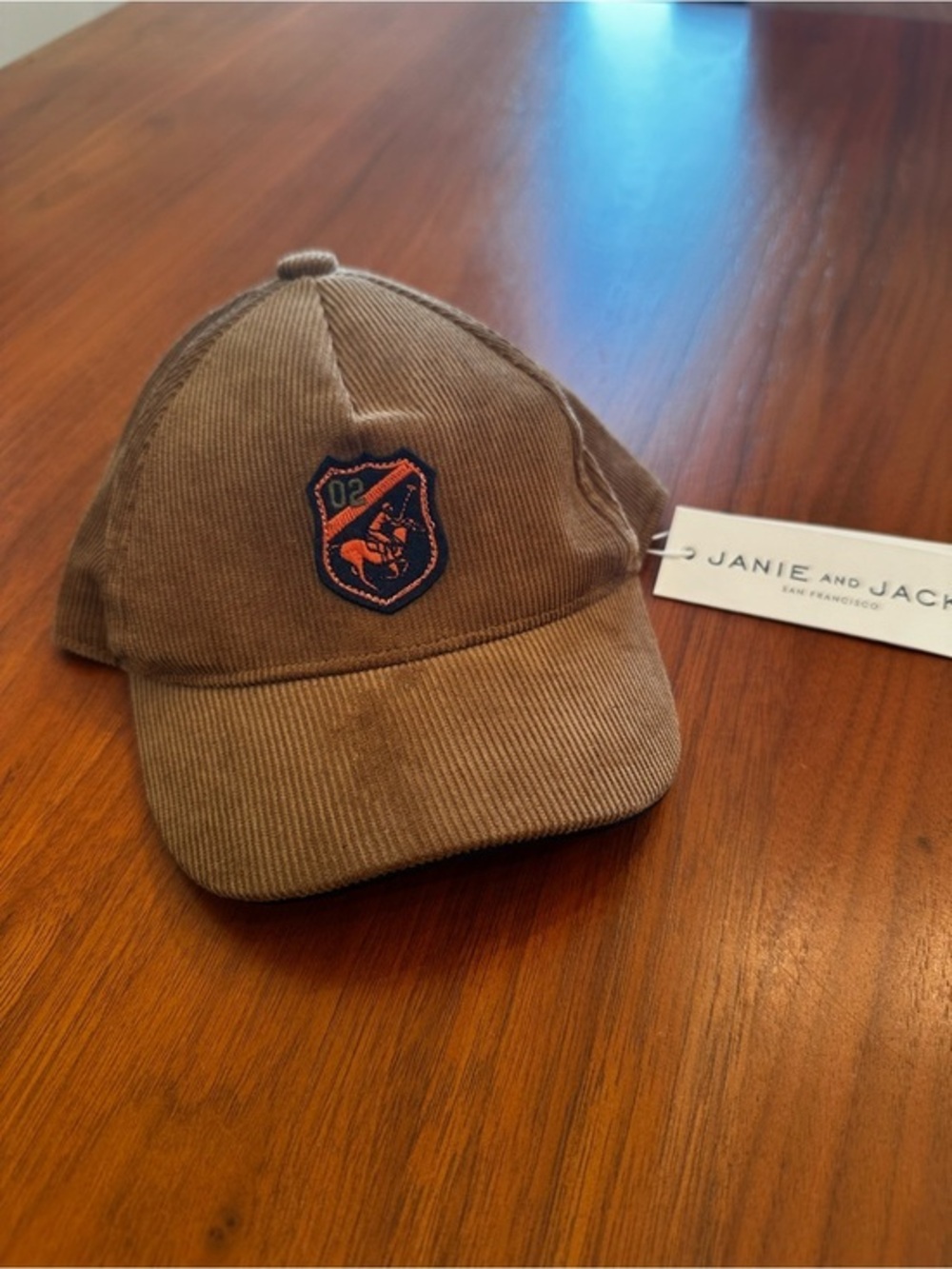 NWT Janie and Jack Corduroy Cap with Navy & Orange Polo Patch size 6-12 months